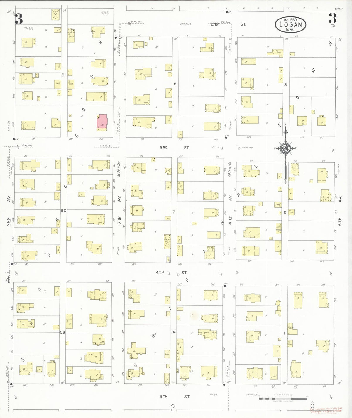 Sanborn Fire Insurance Map from Logan, Harrison County, Iowa (1930), Sheet #0003 - Historic Sanborn Fire Insurance Map Print, vintage old map wall art