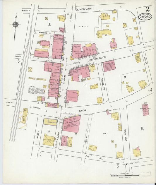 Sanborn Fire Insurance Map from Oxford, Calhoun County, Alabama (1921), Sheet #0002 - Historic Sanborn Fire Insurance Map Print, vintage old map wall art, antique decor, genealogy gift, Alabama Alabama map