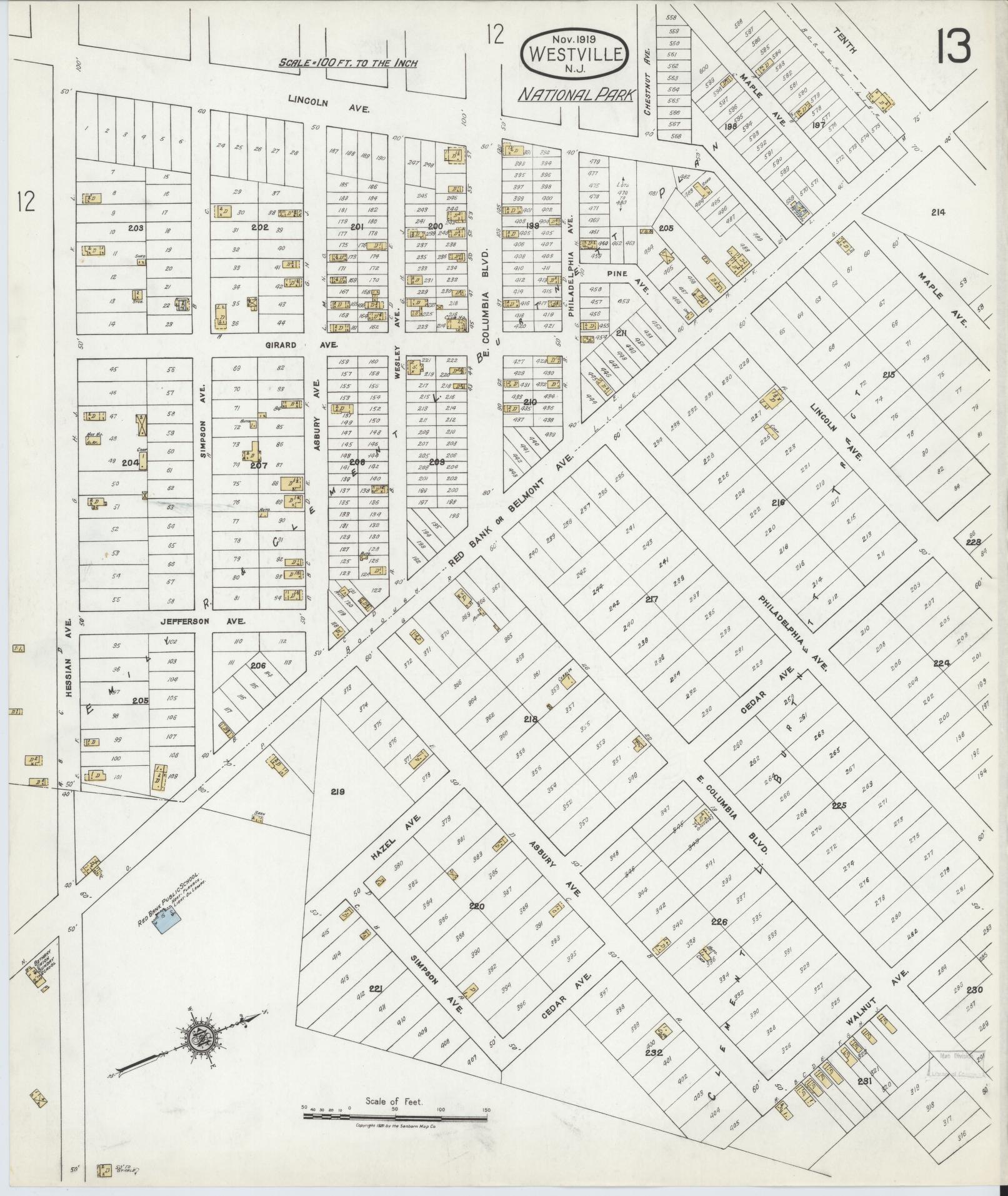 Sanborn Fire Insurance Map from Westville, Gloucester County, New Jersey (1919), Sheet #0013 - Complete Map Set gallery image, historic Sanborn map, vintage wall art, New Jersey New Jersey