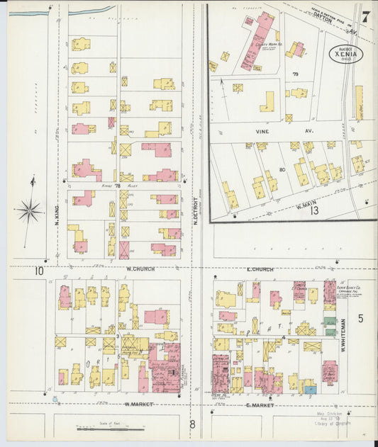 Sanborn Fire Insurance Map from Xenia, Greene County, Ohio (1901), Sheet #0007 - Historic Sanborn Fire Insurance Map Print, vintage old map wall art, antique decor, genealogy gift, Ohio Ohio map