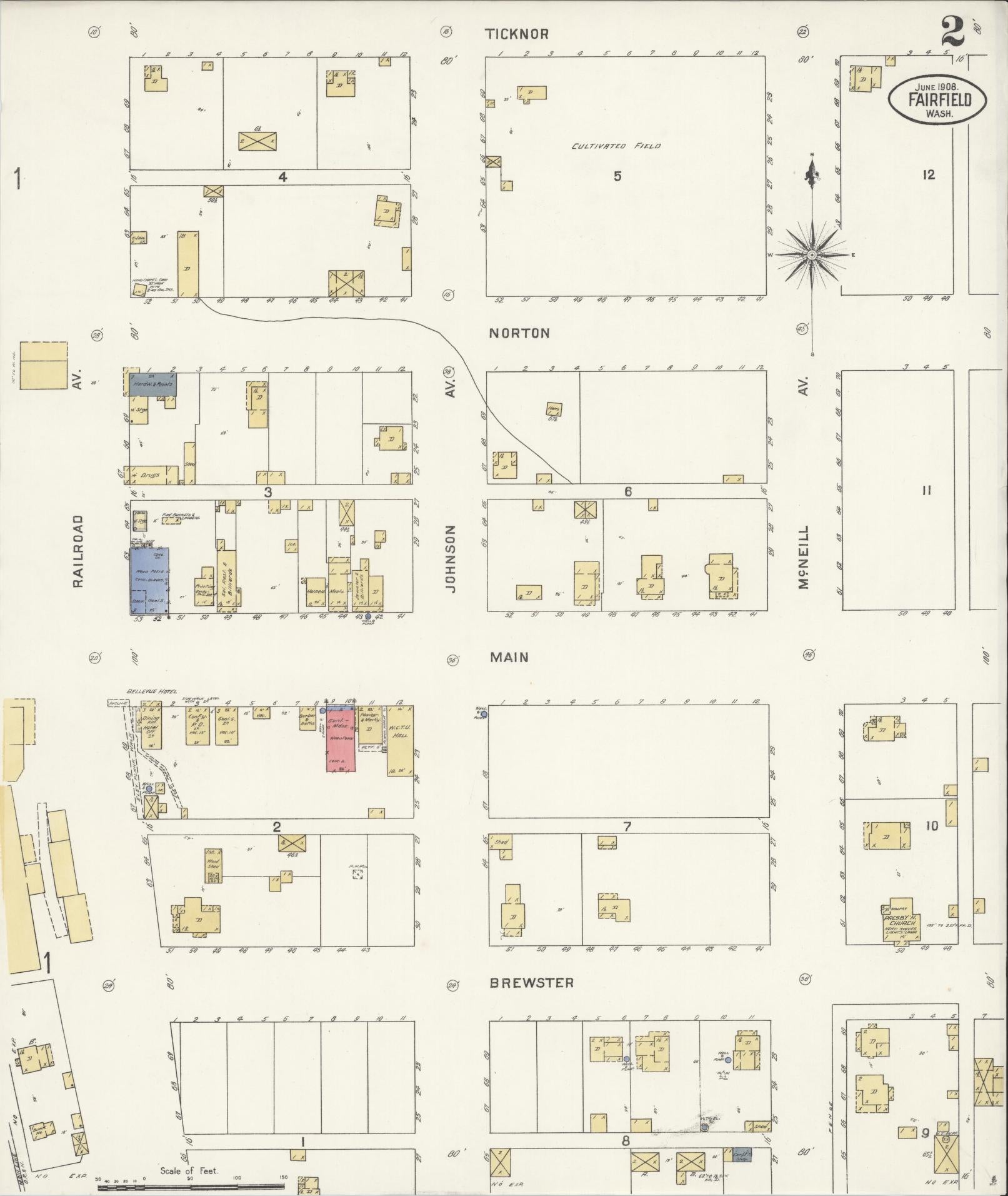 Sanborn Fire Insurance Map from Fairfield, Spokane County, Washington (1908), Sheet #0002 - Complete Map Set gallery image, historic Sanborn map, vintage wall art, Washington Washington
