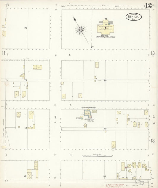 Sanborn Fire Insurance Map from Benicia, Solano County, California (1899), Sheet #0012 - Historic Sanborn Fire Insurance Map Print, vintage old map wall art, antique decor, genealogy gift, California California map
