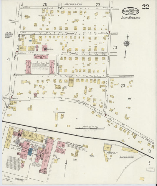 Sanborn Fire Insurance Map from Manchester, Hartford County, Connecticut (1919), Sheet #0022 - Historic Sanborn Fire Insurance Map Print, vintage old map wall art, antique decor, genealogy gift, Connecticut Connecticut map