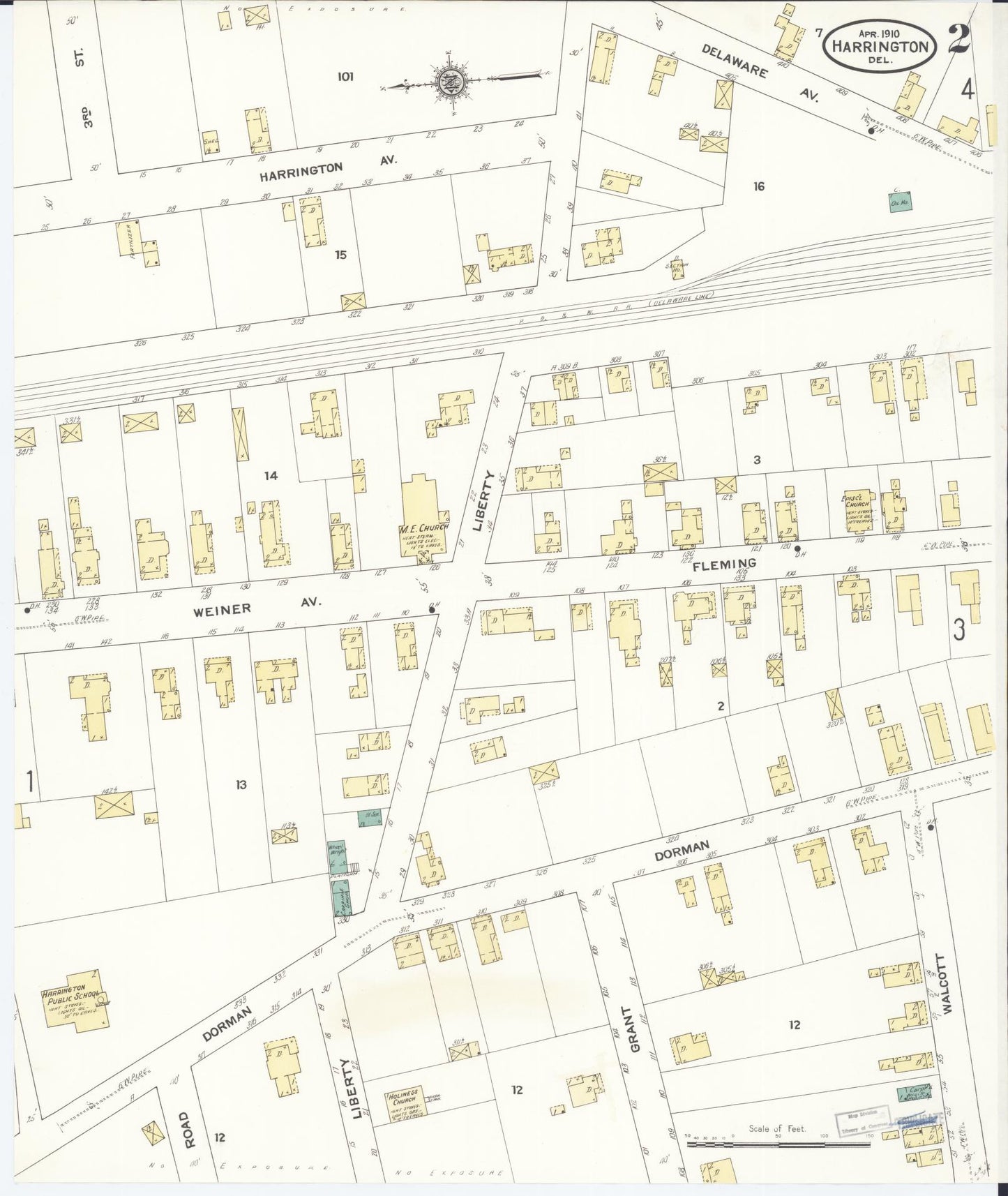 Sanborn Fire Insurance Map from Harrington, Kent County, Delaware (1910), Sheet #0002 - Historic Sanborn Fire Insurance Map Print, vintage old map wall art, antique decor, genealogy gift, Delaware Delaware map
