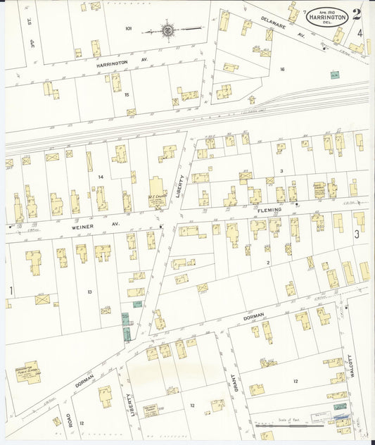 Sanborn Fire Insurance Map from Harrington, Kent County, Delaware (1910), Sheet #0002 - Historic Sanborn Fire Insurance Map Print, vintage old map wall art, antique decor, genealogy gift, Delaware Delaware map