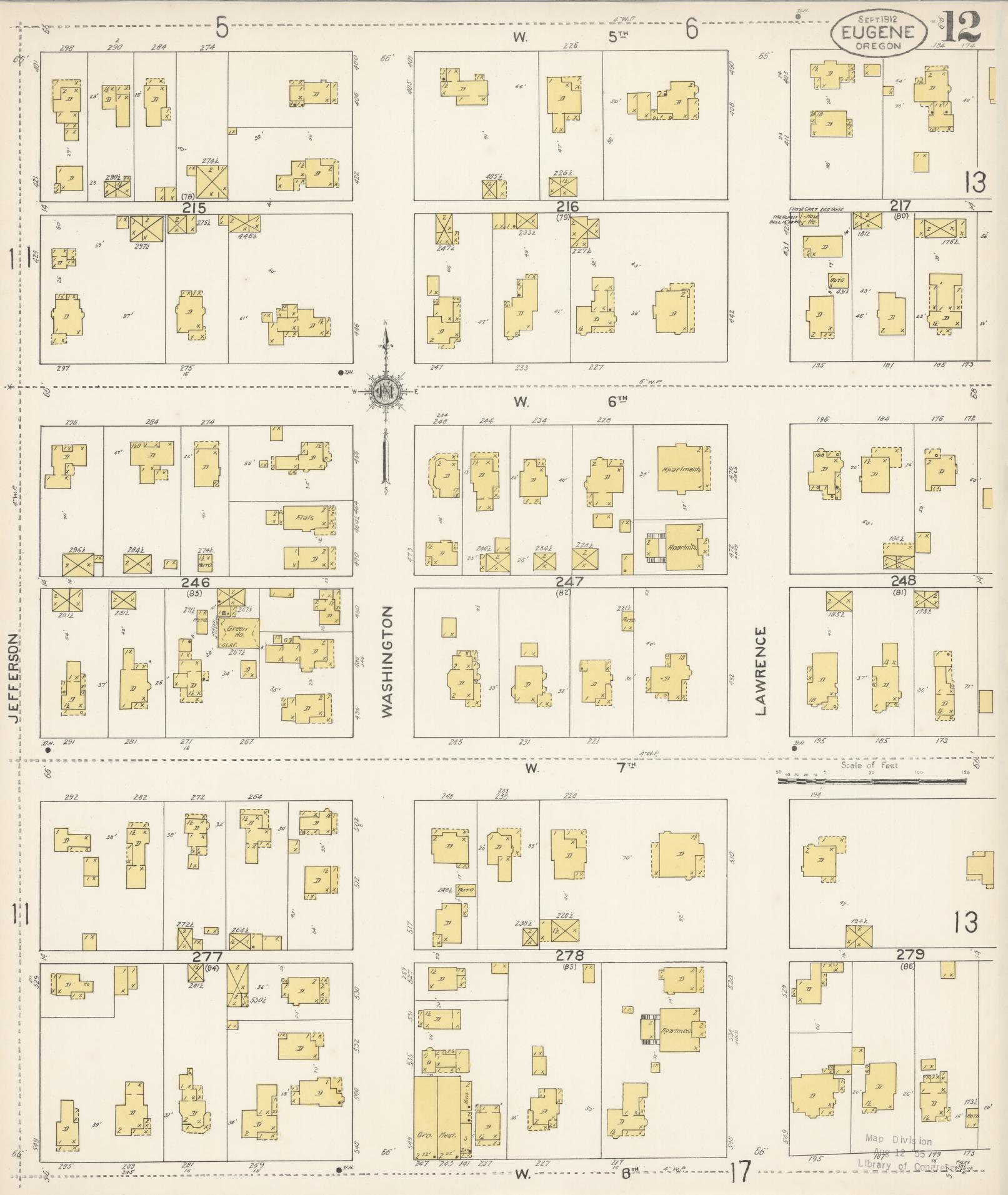 Sanborn Fire Insurance Map from Eugene, Lane County, Oregon (1912), Sheet #0012 - Complete Map Set gallery image, historic Sanborn map, vintage wall art, Oregon Oregon