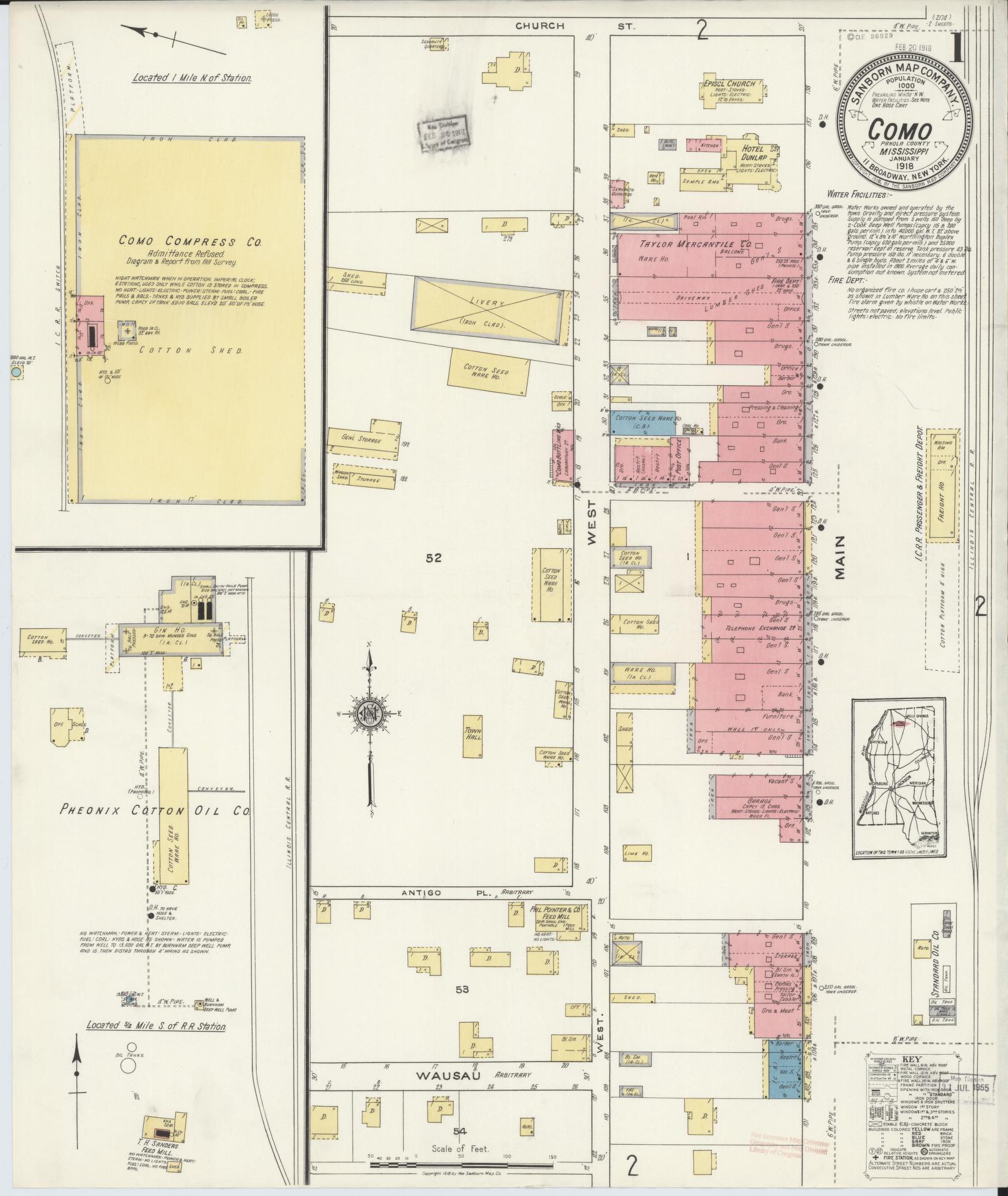 Sanborn Fire Insurance Map from Como, Panola County, Mississippi (1918), Sheet #0001 - Complete Map Set gallery image, historic Sanborn map, vintage wall art, Mississippi Mississippi