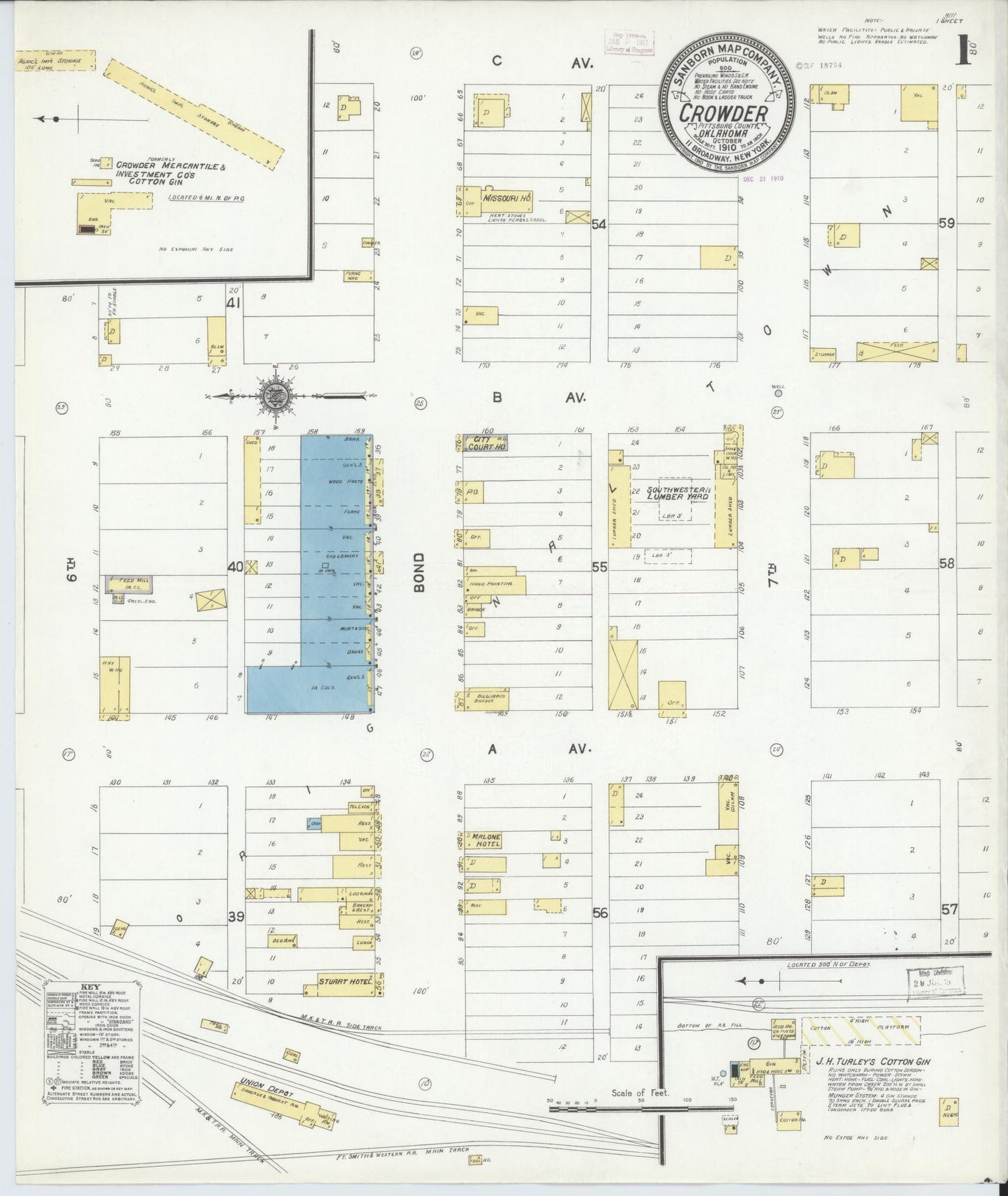 Sanborn Fire Insurance Map from Crowder, Pittsburg County, Oklahoma (1910), Sheet #0001 - Historic Sanborn Fire Insurance Map Print, vintage old map wall art, antique decor, genealogy gift, Oklahoma Oklahoma map
