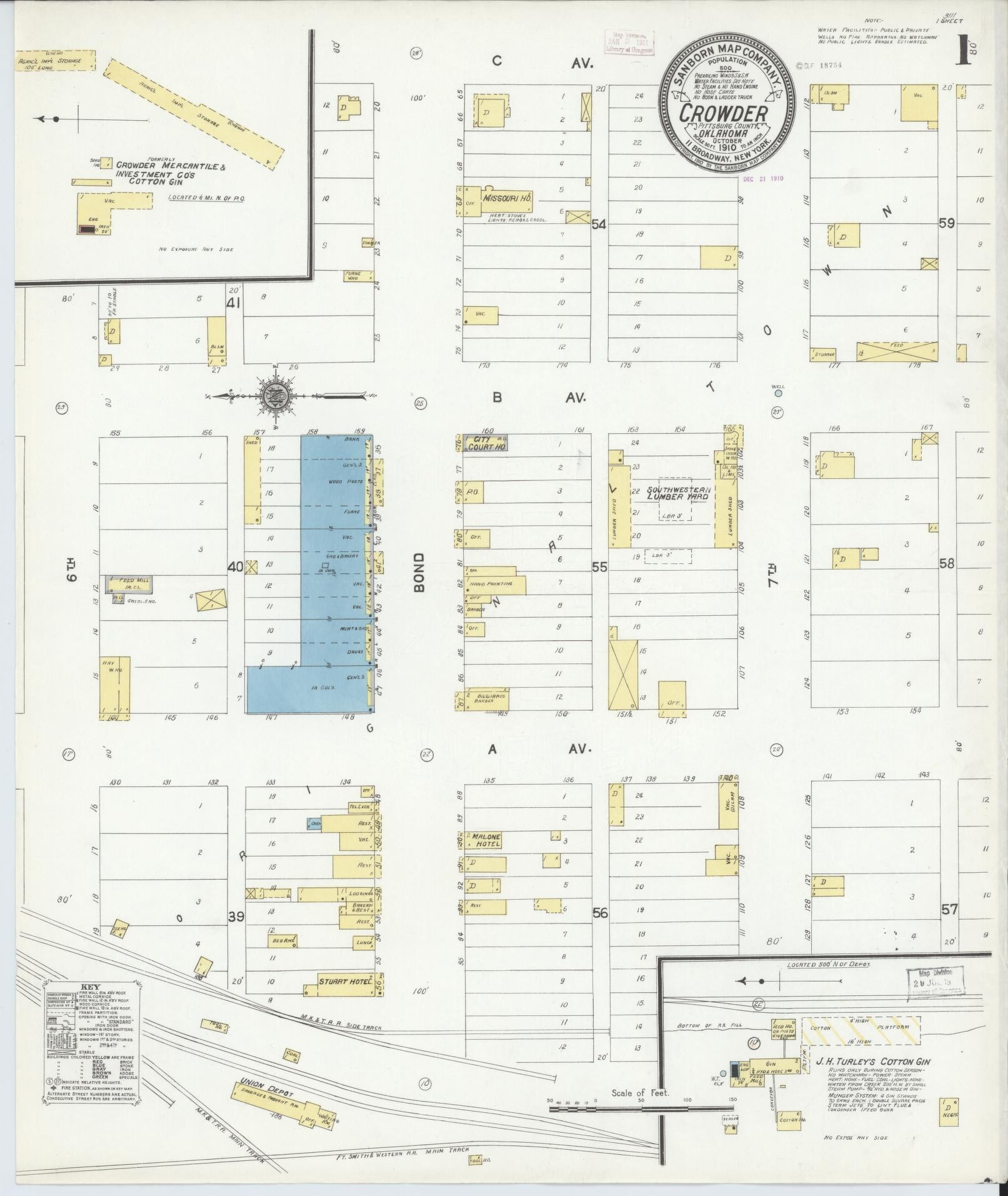 Sanborn Fire Insurance Map from Crowder, Pittsburg County, Oklahoma (1910), Sheet #0001 - Historic Sanborn Fire Insurance Map Print, vintage old map wall art, antique decor, genealogy gift, Oklahoma Oklahoma map