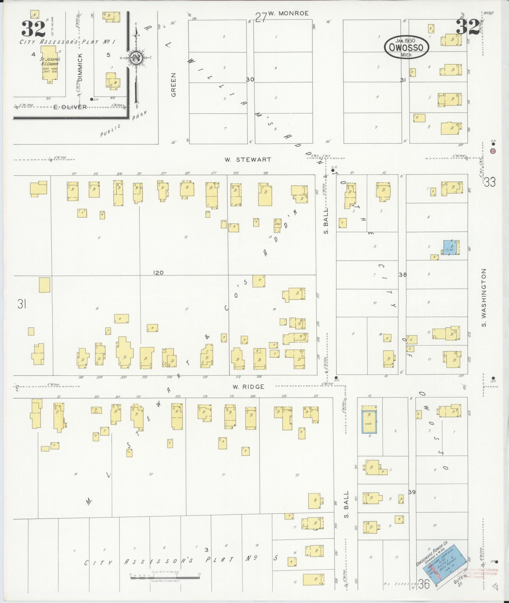 Sanborn Fire Insurance Map from Owosso, Shiawassee County, Michigan (1930), Sheet #0032 - Complete Map Set gallery image, historic Sanborn map, vintage wall art, Michigan Michigan