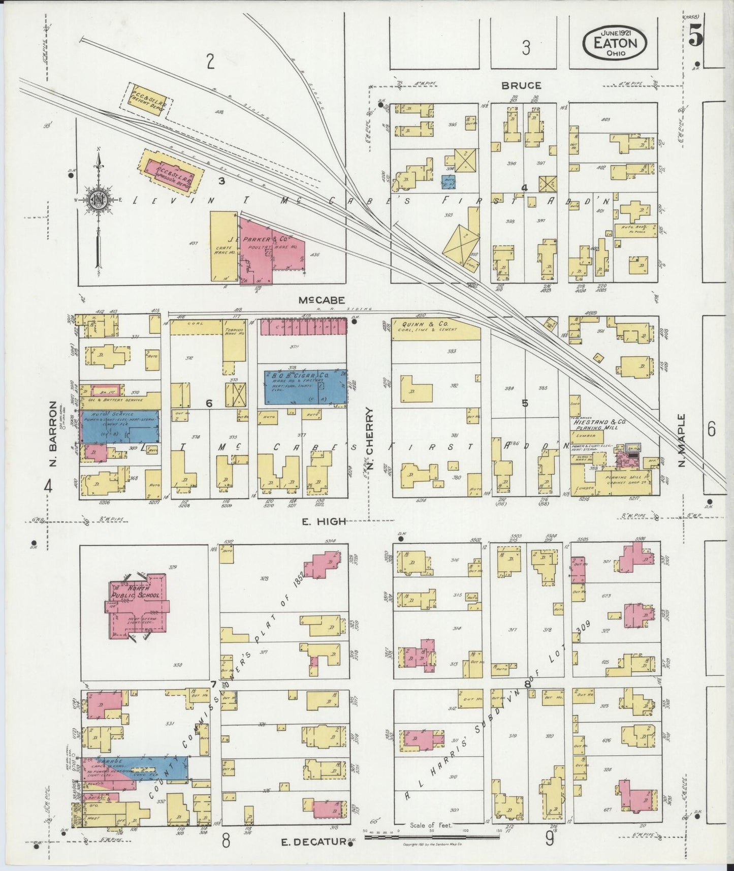 Sanborn Fire Insurance Map from Eaton, Preble County, Ohio (1921), Sheet #0005 - Historic Sanborn Fire Insurance Map Print, vintage old map wall art, antique decor, genealogy gift, Ohio Ohio map