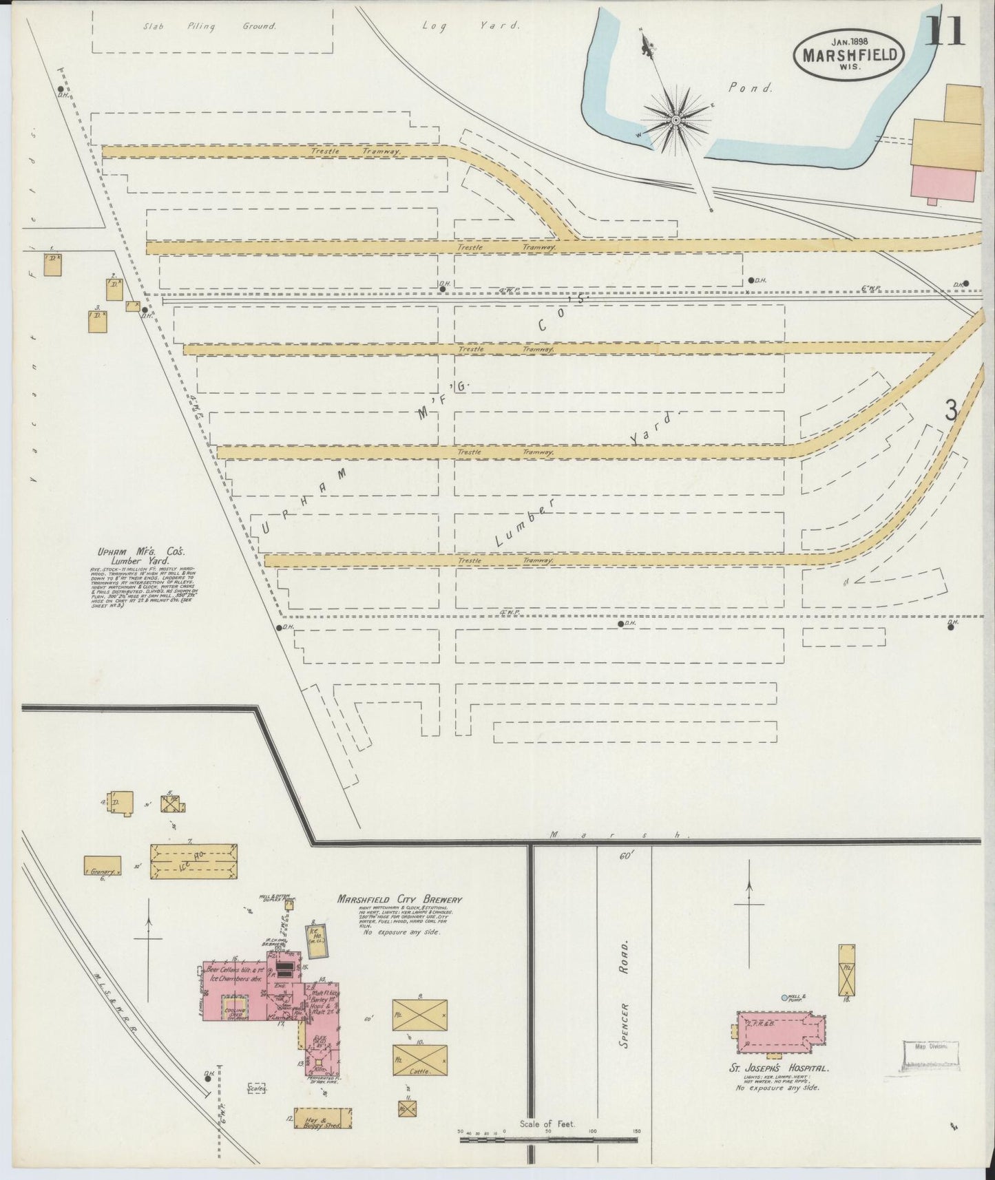 Sanborn Fire Insurance Map from Marshfield, Wood County, Wisconsin (1898), Sheet #0011 - Complete Map Set gallery image, historic Sanborn map, vintage wall art, Wisconsin Wisconsin