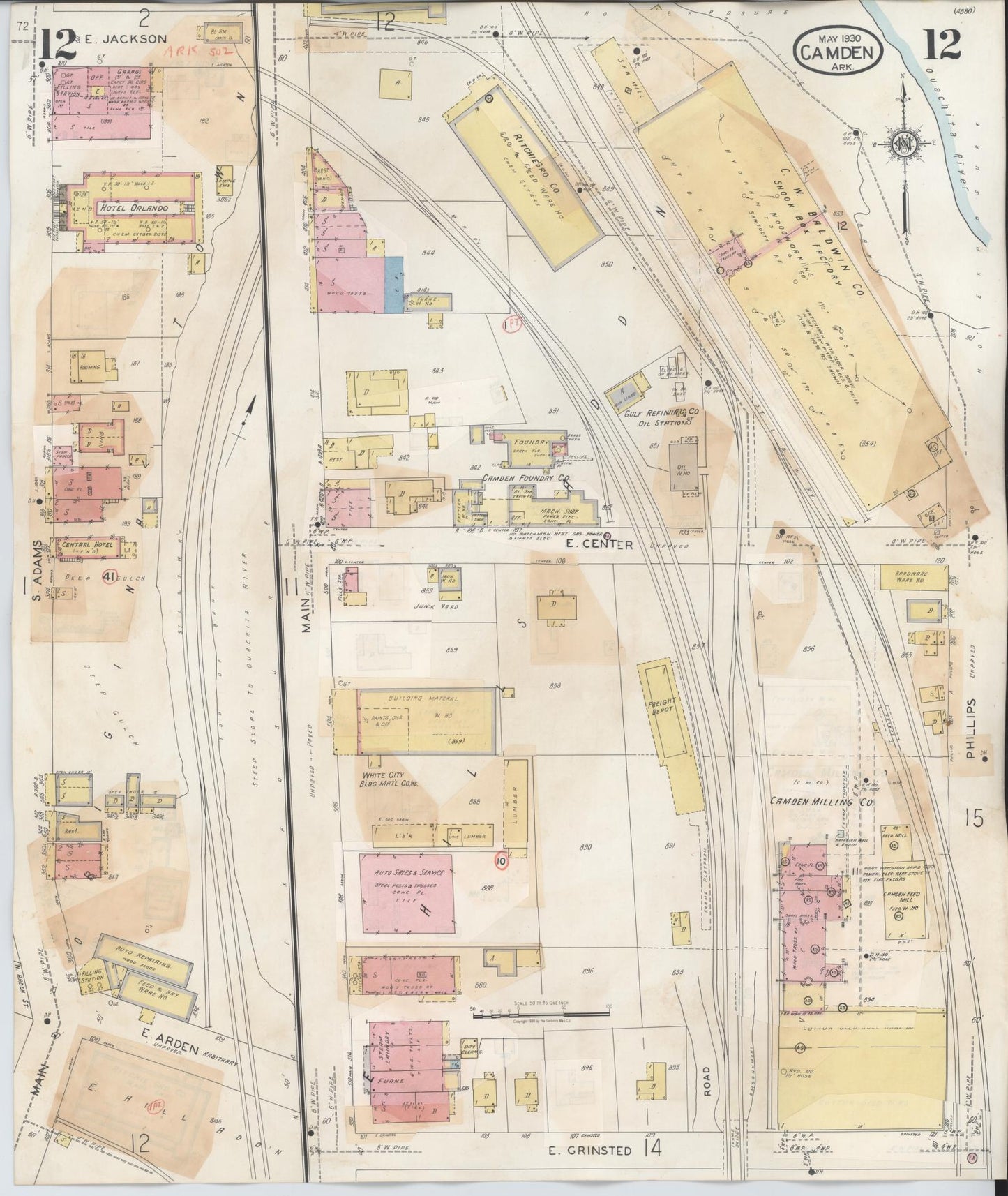 Sanborn Fire Insurance Map from Camden, Ouachita County, Arkansas (1948), Sheet #0012 - Complete Map Set gallery image, historic Sanborn map, vintage wall art, Arkansas Arkansas