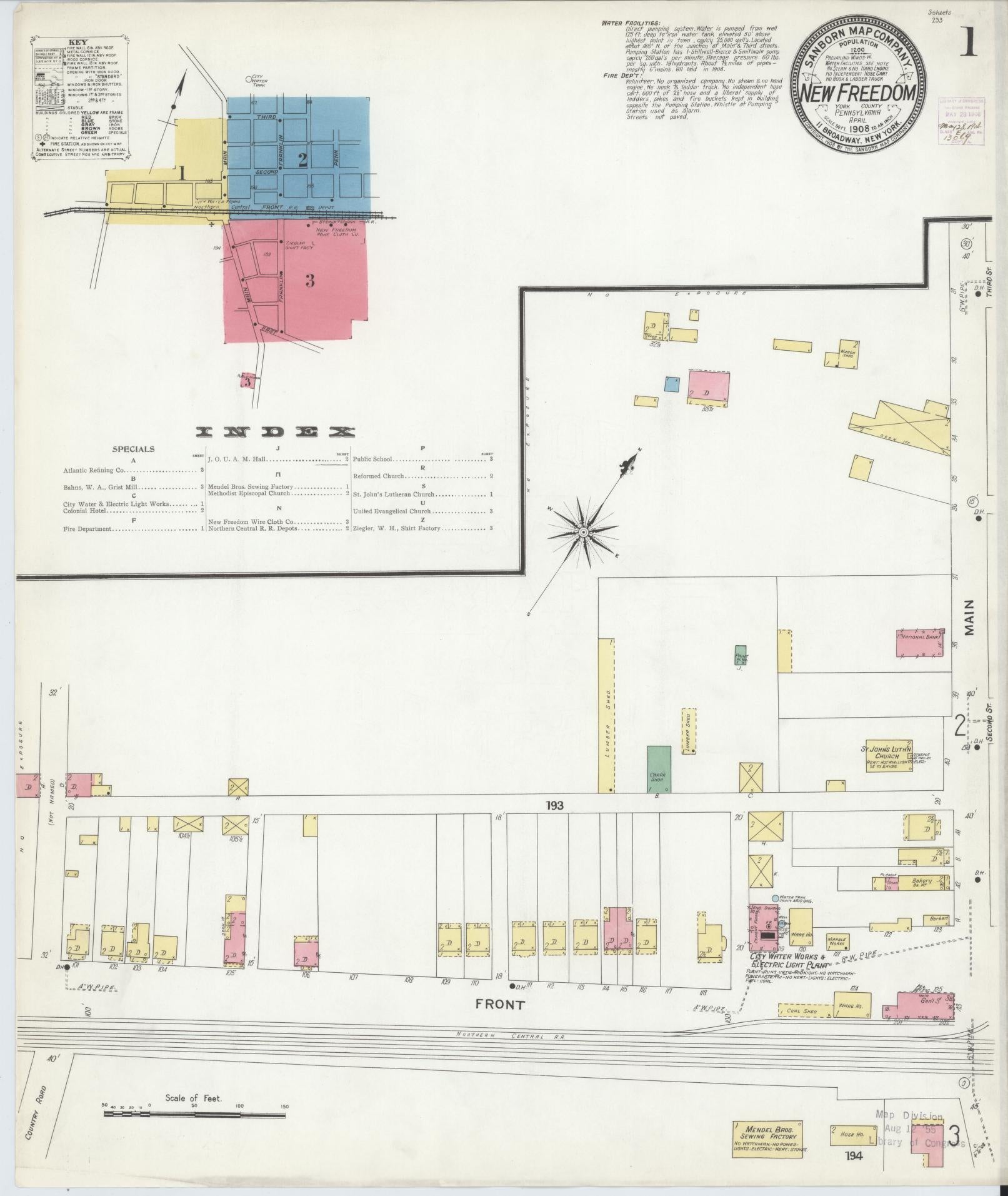 Sanborn Fire Insurance Map from New Freedom, York County, Pennsylvania (1908), Sheet #0001 - Complete Map Set gallery image, historic Sanborn map, vintage wall art, Pennsylvania Pennsylvania