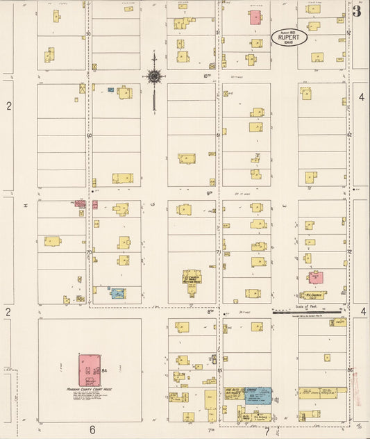 Sanborn Fire Insurance Map from Rupert, Minidoka County, Idaho (1921), Sheet #0003 - Historic Sanborn Fire Insurance Map Print, vintage old map wall art, antique decor, genealogy gift, Idaho Idaho map