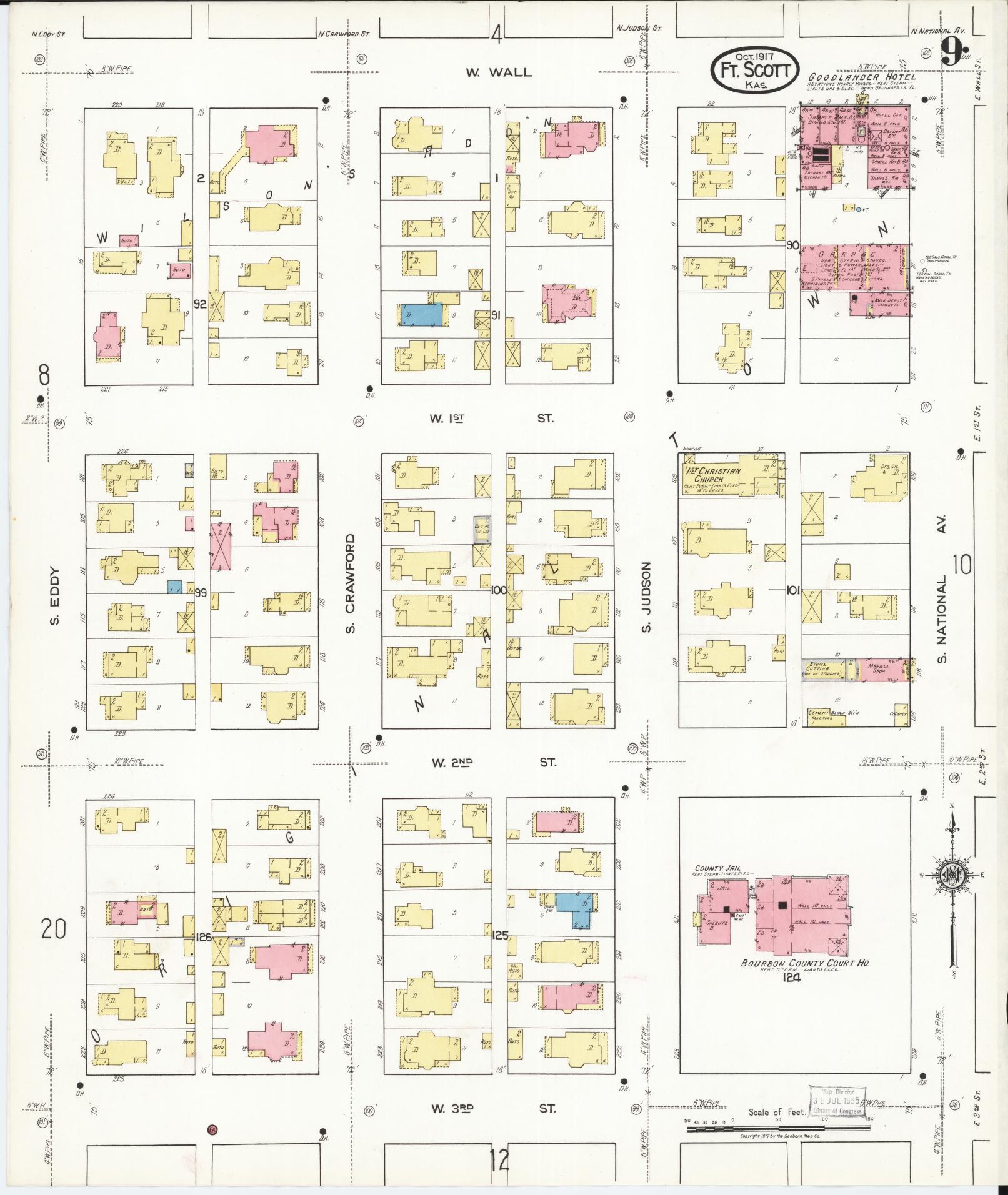 Sanborn Fire Insurance Map from Fort Scott, Bourbon County, Kansas (1917), Sheet #0009 - Historic Sanborn Fire Insurance Map Print, vintage old map wall art, antique decor, genealogy gift, Kansas Kansas map