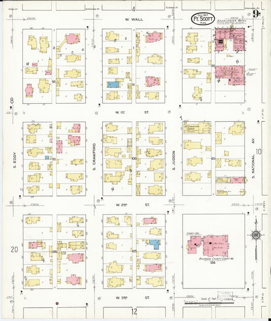 Sanborn Fire Insurance Map from Fort Scott, Bourbon County, Kansas (1917), Sheet #0009 - Historic Sanborn Fire Insurance Map Print, vintage old map wall art, antique decor, genealogy gift, Kansas Kansas map
