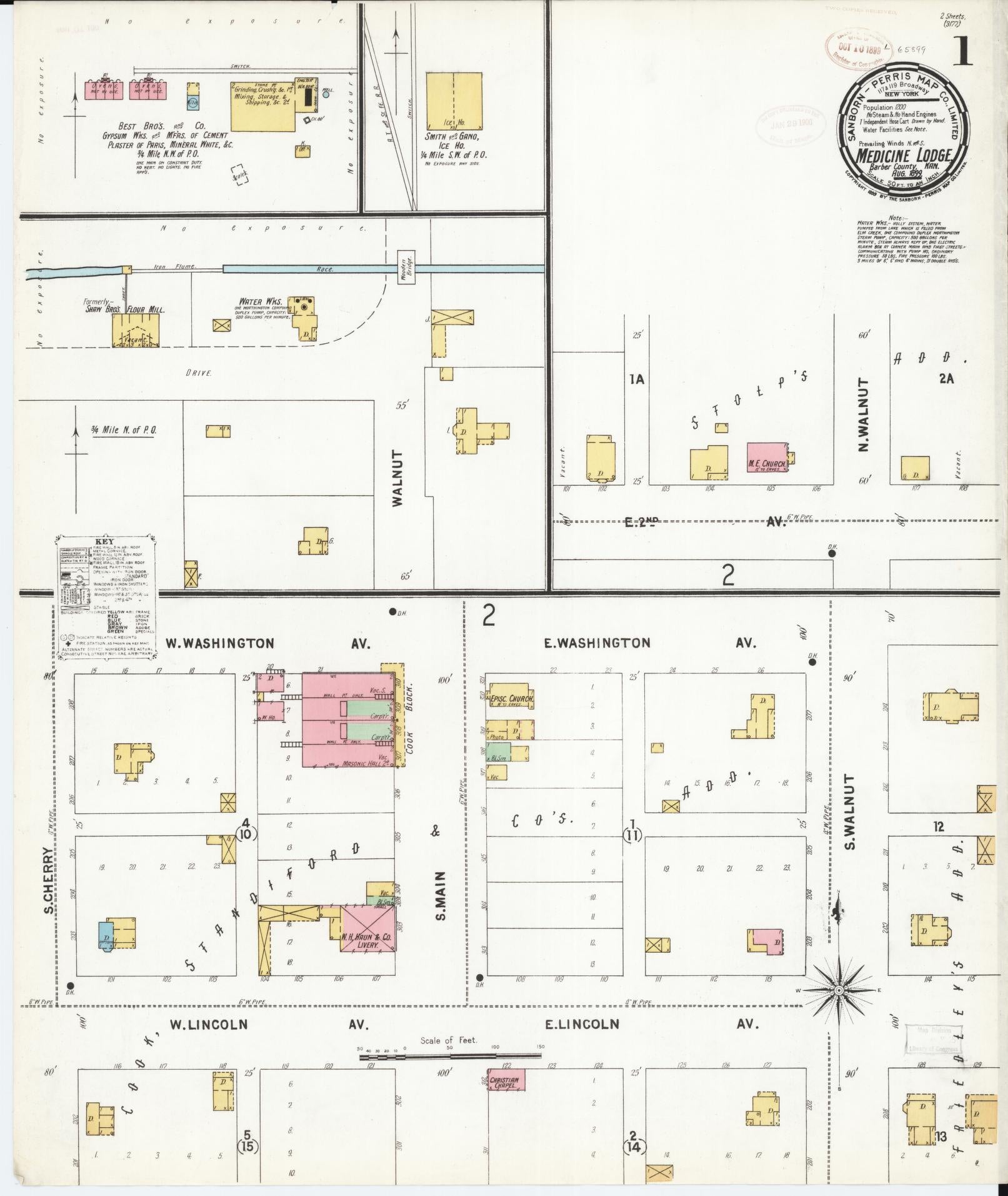 Sanborn Fire Insurance Map from Medicine Lodge, Barber County, Kansas (1899), Sheet #0001 - Complete Map Set gallery image, historic Sanborn map, vintage wall art, Kansas Kansas