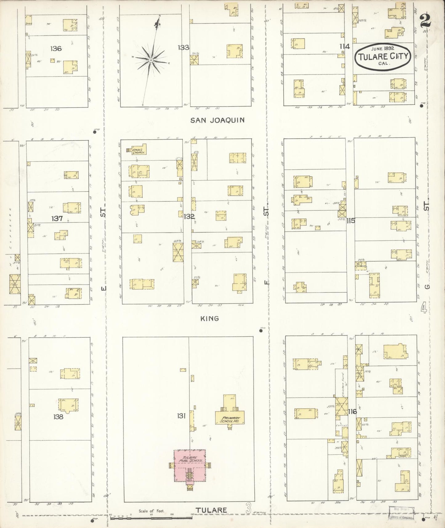 Sanborn Fire Insurance Map from Tulare, Tulare County, California (1892), Sheet #0002 - Complete Map Set gallery image, historic Sanborn map, vintage wall art, California California