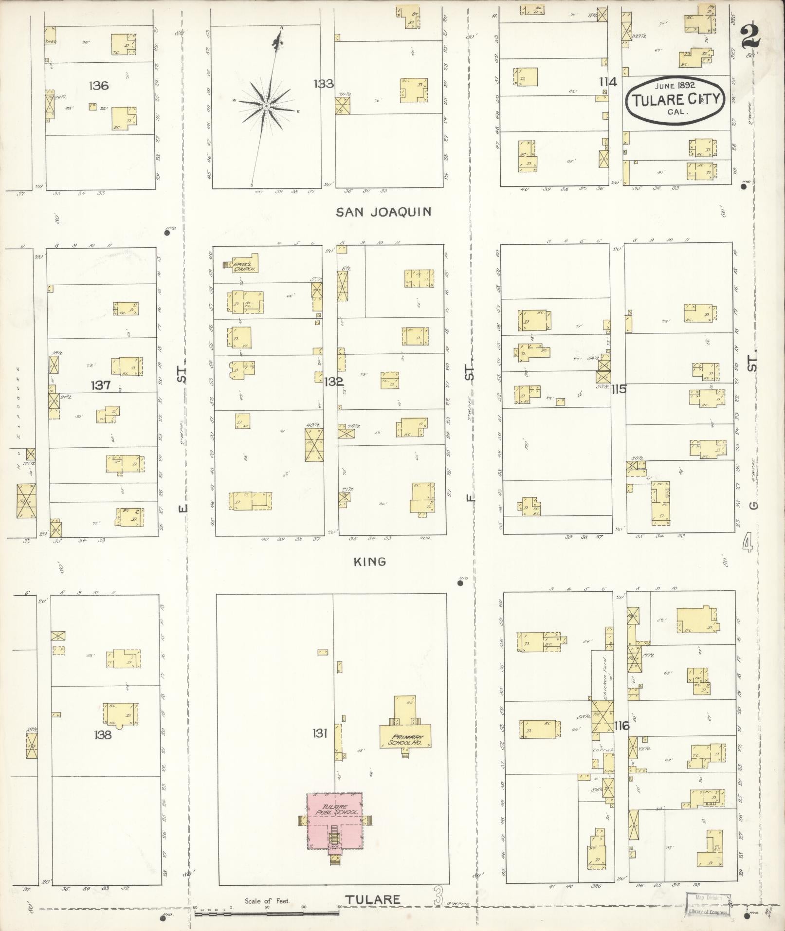 Sanborn Fire Insurance Map from Tulare, Tulare County, California (1892), Sheet #0002 - Complete Map Set gallery image, historic Sanborn map, vintage wall art, California California