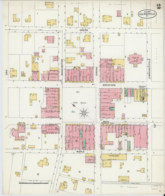 Sanborn Fire Insurance Map from Gainesville, Hall County, Georgia (1898), Sheet #0002 - Historic Sanborn Fire Insurance Map Print, vintage old map wall art, antique decor, genealogy gift, Georgia Georgia map