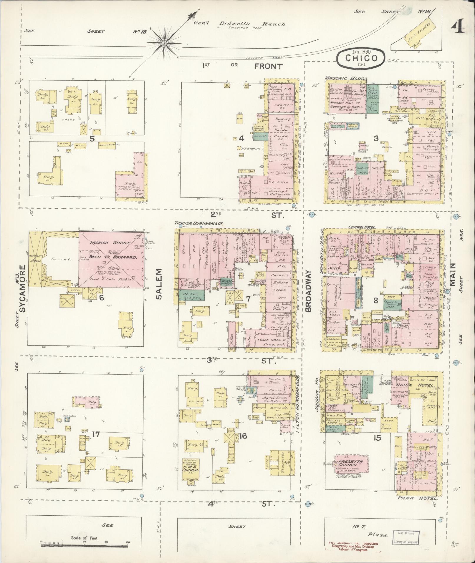 Sanborn Fire Insurance Map from Chico, Butte County, California (1890), Sheet #0004 - Historic Sanborn Fire Insurance Map Print, vintage old map wall art, antique decor, genealogy gift, California California map