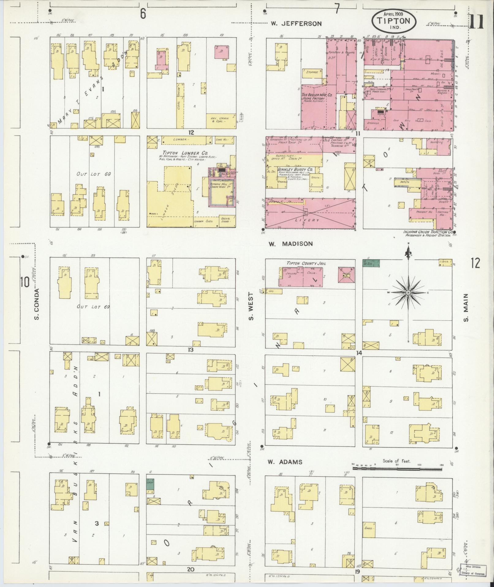 Sanborn Fire Insurance Map from Tipton, Tipton County, Indiana (1909), Sheet #0011 - Historic Sanborn Fire Insurance Map Print, vintage old map wall art, antique decor, genealogy gift, Indiana Indiana map