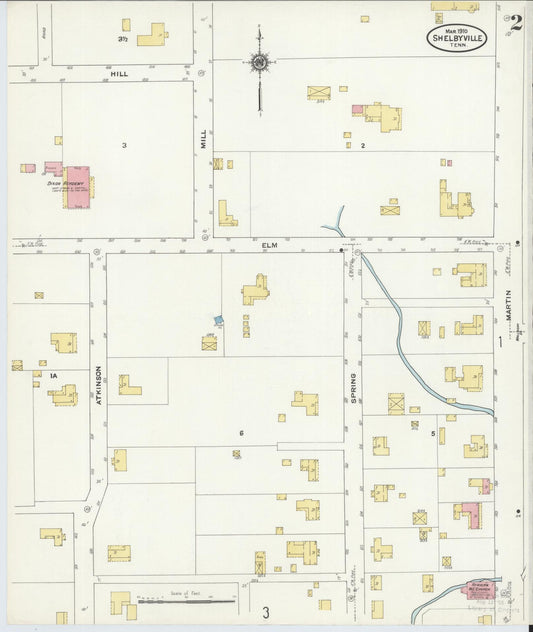 Sanborn Fire Insurance Map from Shelbyville, Bedford County, Tennessee (1910), Sheet #0002 - Historic Sanborn Fire Insurance Map Print, vintage old map wall art, antique decor, genealogy gift, Tennessee Tennessee map