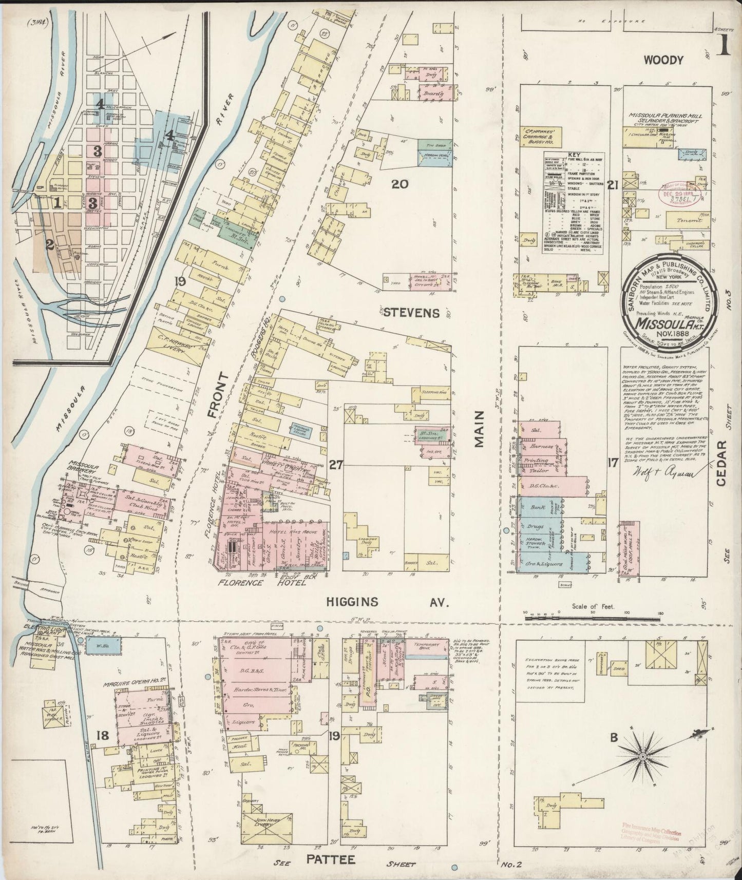 Sanborn Fire Insurance Map from Missoula, Missoula County, Montana (1888), Sheet #0001 - Complete Map Set gallery image, historic Sanborn map, vintage wall art, Montana Montana