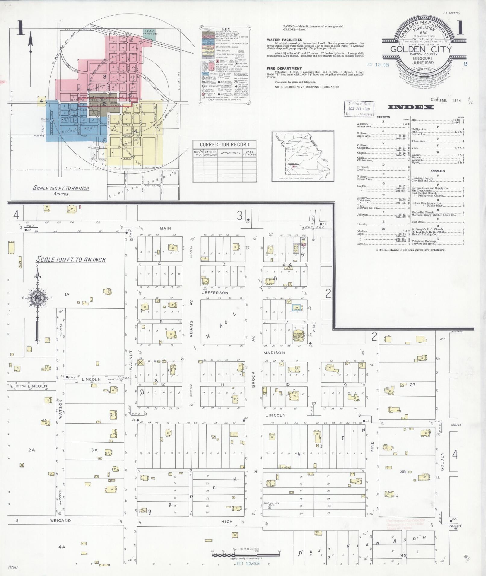 Sanborn Fire Insurance Map from Golden City, Barton County, Missouri (1939), Sheet #0001 - Complete Map Set gallery image, historic Sanborn map, vintage wall art, Missouri Missouri