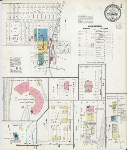 Sanborn Fire Insurance Map from Caldwell, Sumner County, Kansas (1905), Sheet #0001 - Complete Map Set gallery image, historic Sanborn map, vintage wall art, Kansas Kansas
