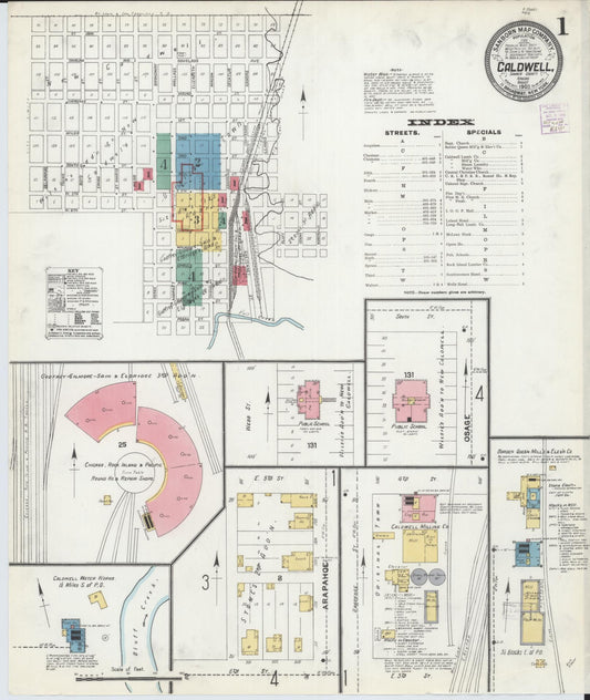 Sanborn Fire Insurance Map from Caldwell, Sumner County, Kansas (1905), Sheet #0001 - Complete Map Set gallery image, historic Sanborn map, vintage wall art, Kansas Kansas