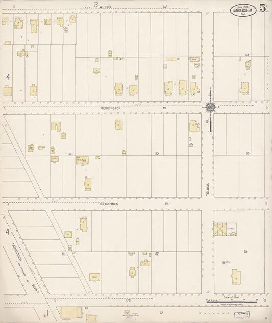 Sanborn Fire Insurance Map from Lankershim, Los Angeles County, California (1919), Sheet #0005 - Historic Sanborn Fire Insurance Map Print, vintage old map wall art, antique decor, genealogy gift, California California map
