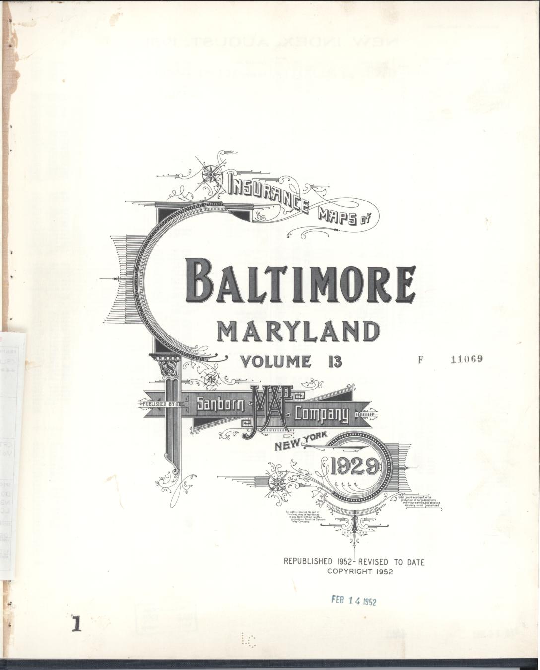 Sanborn Fire Insurance Map from Baltimore, Independent Cities, Maryland. (1952) – Historic Sanborn Fire Insurance Map Print