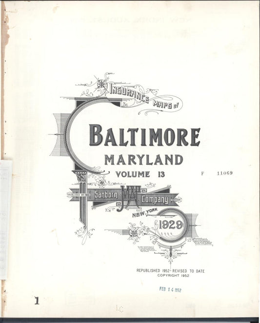 Sanborn Fire Insurance Map from Baltimore, Independent Cities, Maryland. (1952) – Historic Sanborn Fire Insurance Map Print