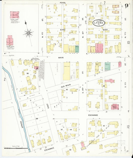 Sanborn Fire Insurance Map from Lyons, Clinton County, Iowa (1909), Sheet #0009 - Historic Sanborn Fire Insurance Map Print, vintage old map wall art