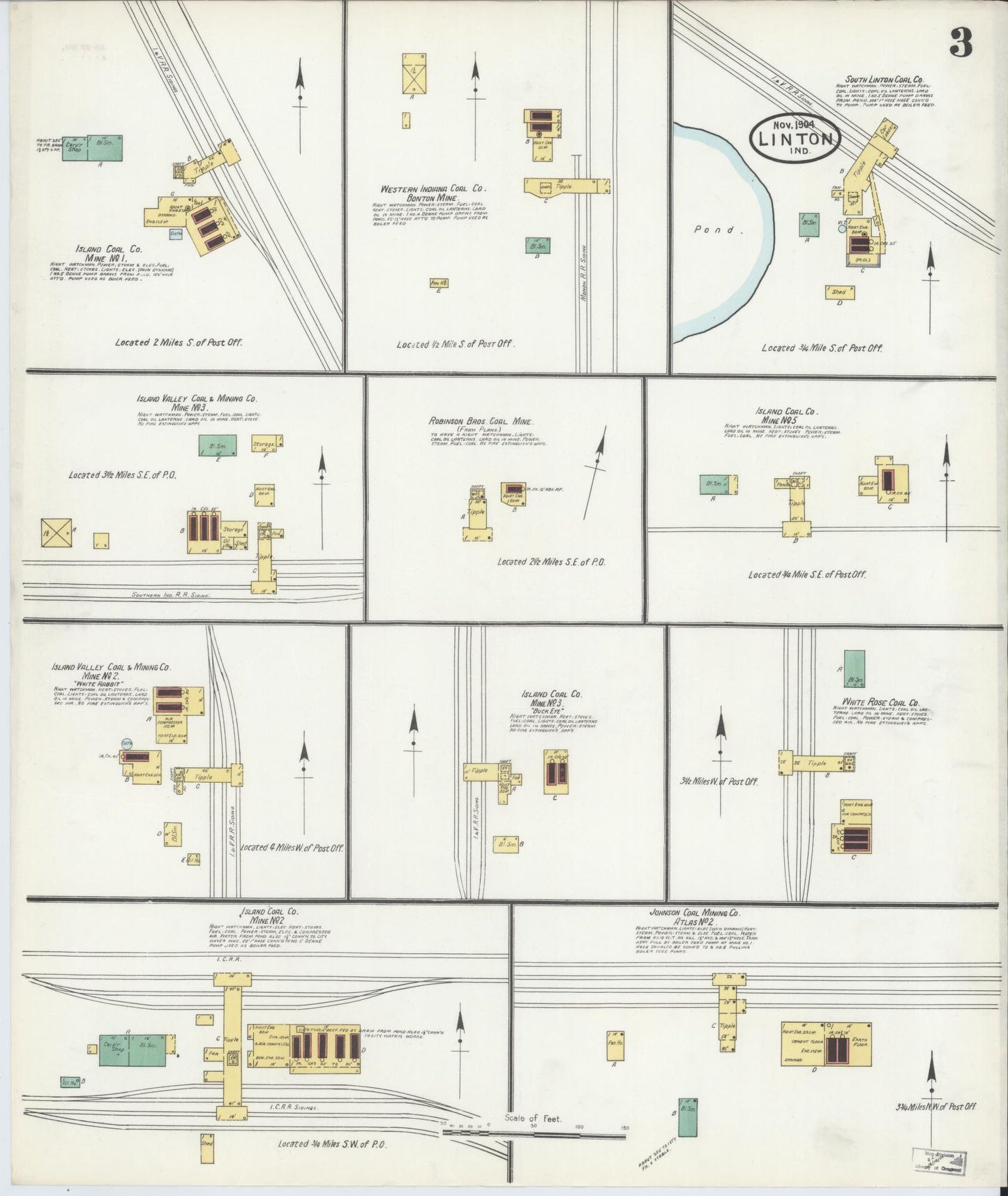 Sanborn Fire Insurance Map from Linton, Greene County, Indiana (1904), Sheet #0003 - Complete Map Set gallery image, historic Sanborn map, vintage wall art, Indiana Indiana