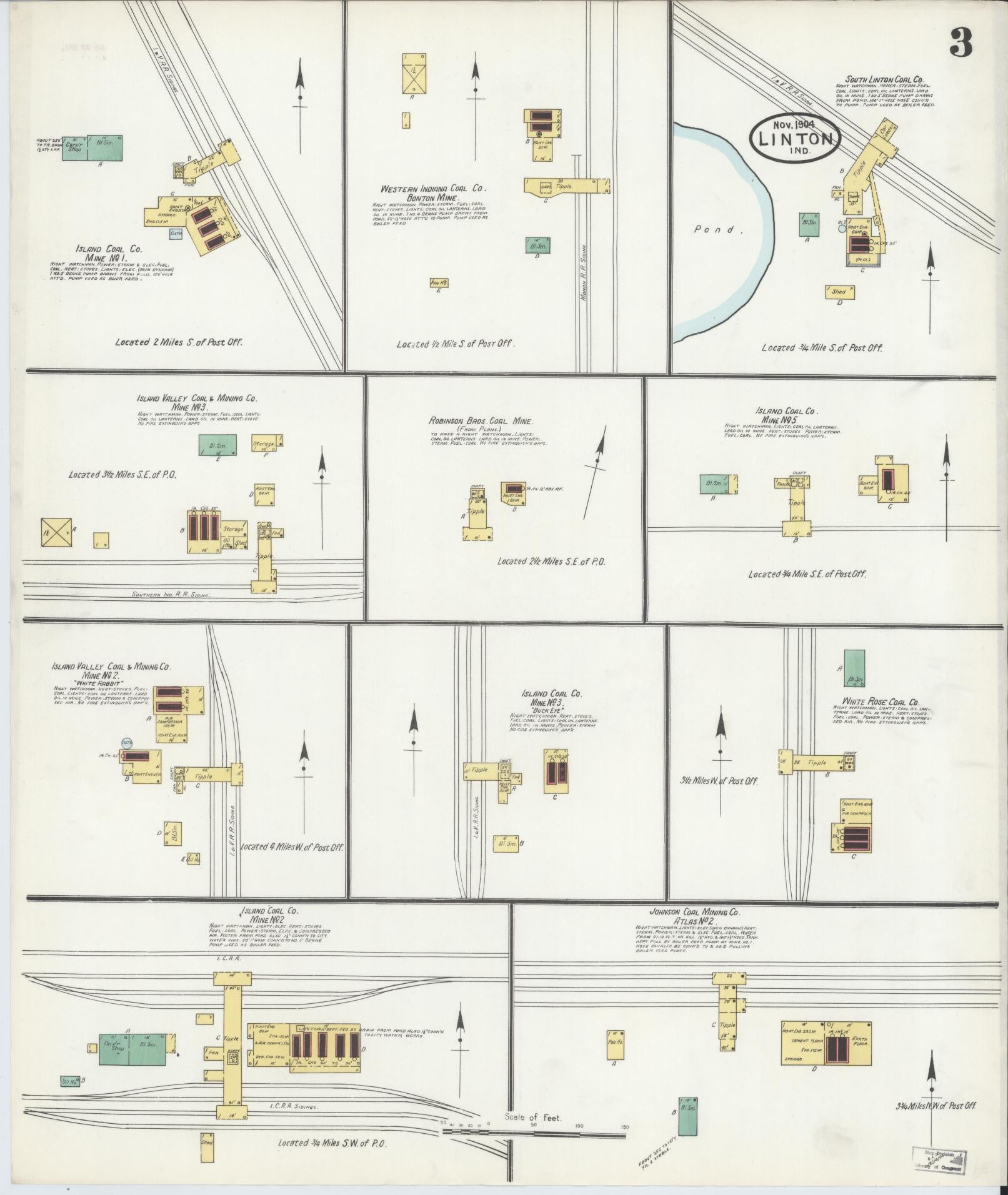 Sanborn Fire Insurance Map from Linton, Greene County, Indiana (1904), Sheet #0003 - Complete Map Set gallery image, historic Sanborn map, vintage wall art, Indiana Indiana