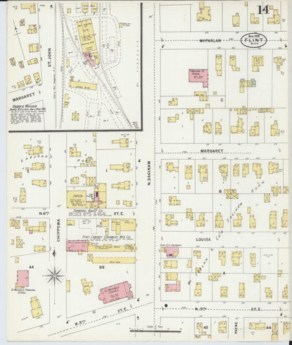 Sanborn Fire Insurance Map from Flint, Genesee County, Michigan (1898), Sheet #0014 - Complete Map Set gallery image, historic Sanborn map, vintage wall art, Michigan Michigan