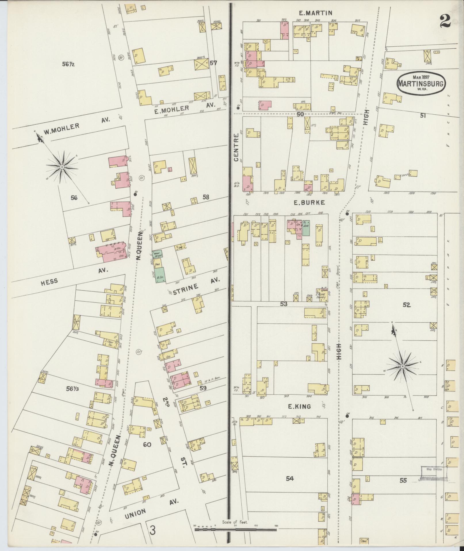 Sanborn Fire Insurance Map from Martinsburg, Berkeley County, West Virginia (1897), Sheet #0002 - Complete Map Set gallery image, historic Sanborn map, vintage wall art, West Virginia West Virginia