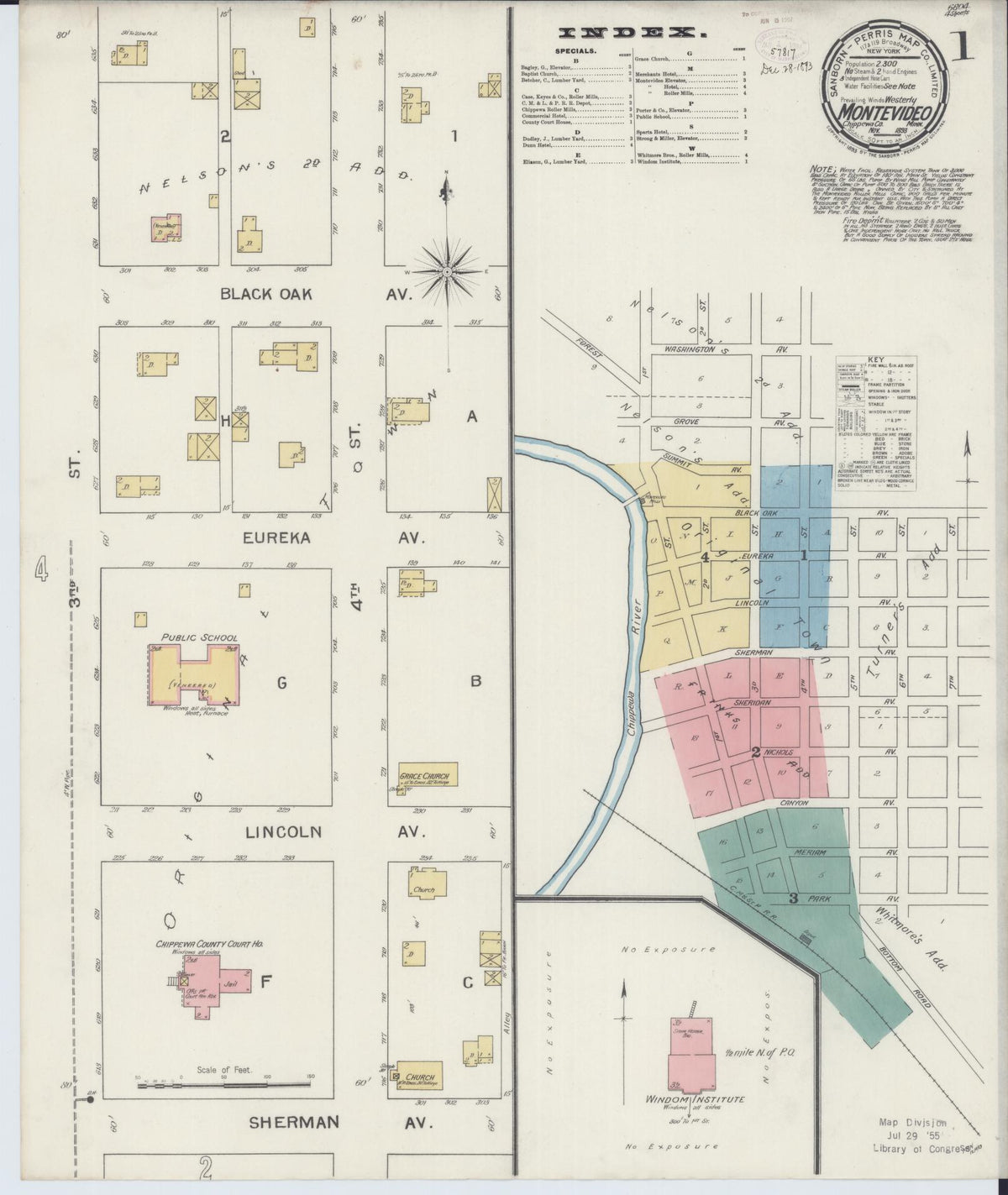 Sanborn Fire Insurance Map from Montevideo, Chippewa County, Minnesota (1893), Sheet #0001 - Historic Sanborn Fire Insurance Map Print, vintage old map wall art, antique decor, genealogy gift, Minnesota Minnesota map