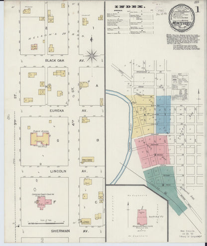 Sanborn Fire Insurance Map from Montevideo, Chippewa County, Minnesota (1893), Sheet #0001 - Historic Sanborn Fire Insurance Map Print, vintage old map wall art, antique decor, genealogy gift, Minnesota Minnesota map