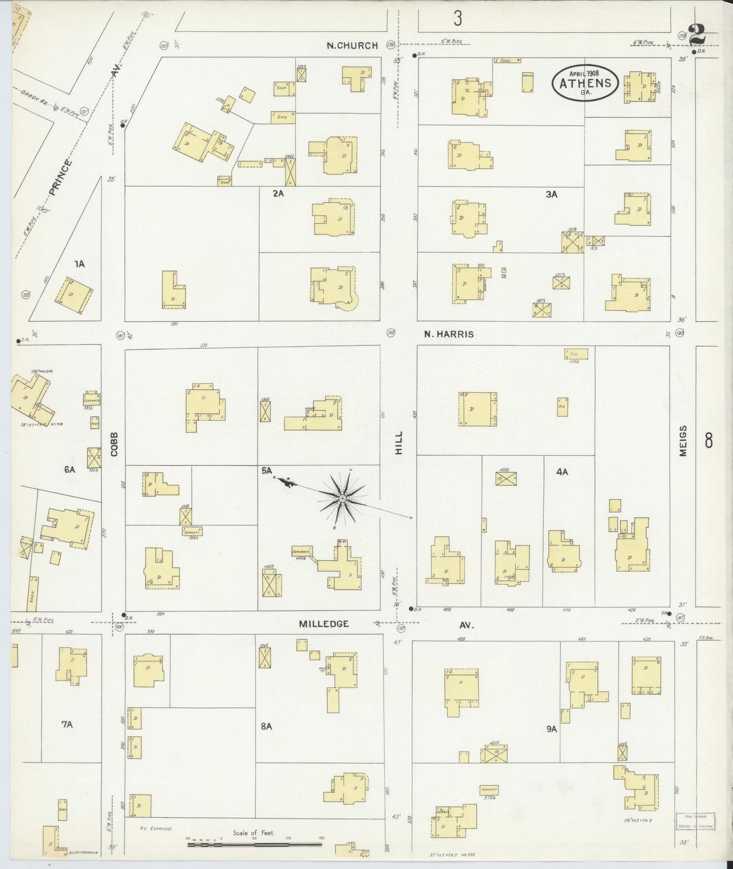 Sanborn Fire Insurance Map from Athens, Clarke County, Georgia (1908), Sheet #0002 - Complete Map Set gallery image, historic Sanborn map, vintage wall art, Georgia Georgia