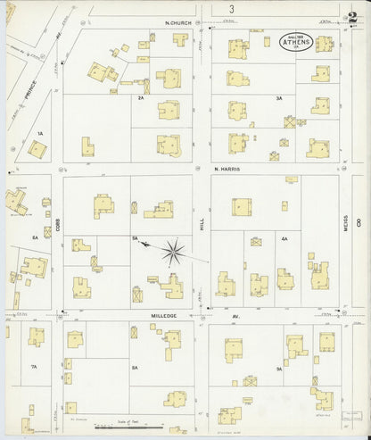 Sanborn Fire Insurance Map from Athens, Clarke County, Georgia (1908), Sheet #0002 - Complete Map Set gallery image, historic Sanborn map, vintage wall art, Georgia Georgia