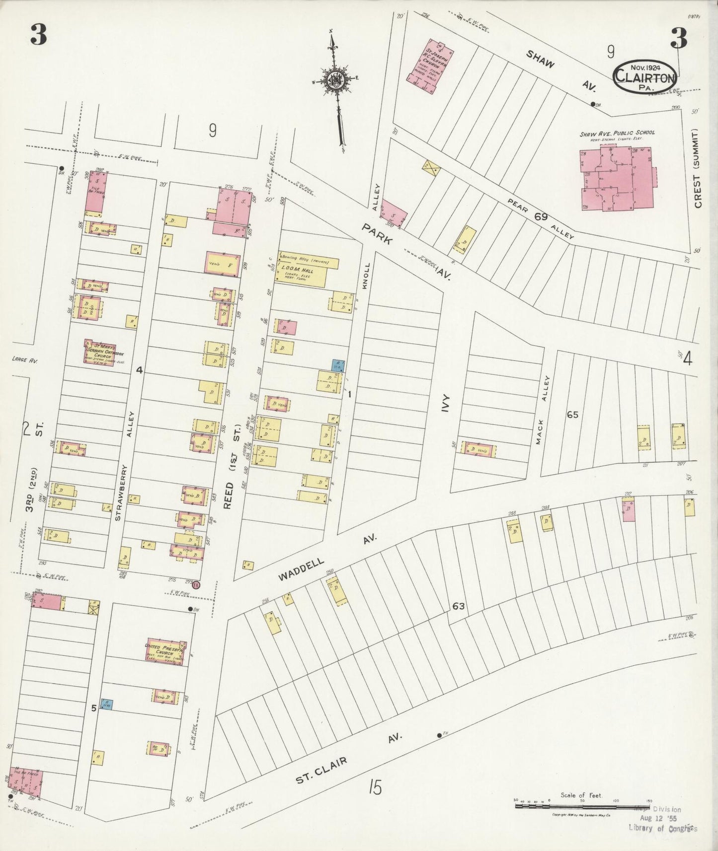 Sanborn Fire Insurance Map from Clairton, Allegheny County, Pennsylvania (1924), Sheet #0003 - Historic Sanborn Fire Insurance Map Print, vintage old map wall art, antique decor, genealogy gift, Pennsylvania Pennsylvania map