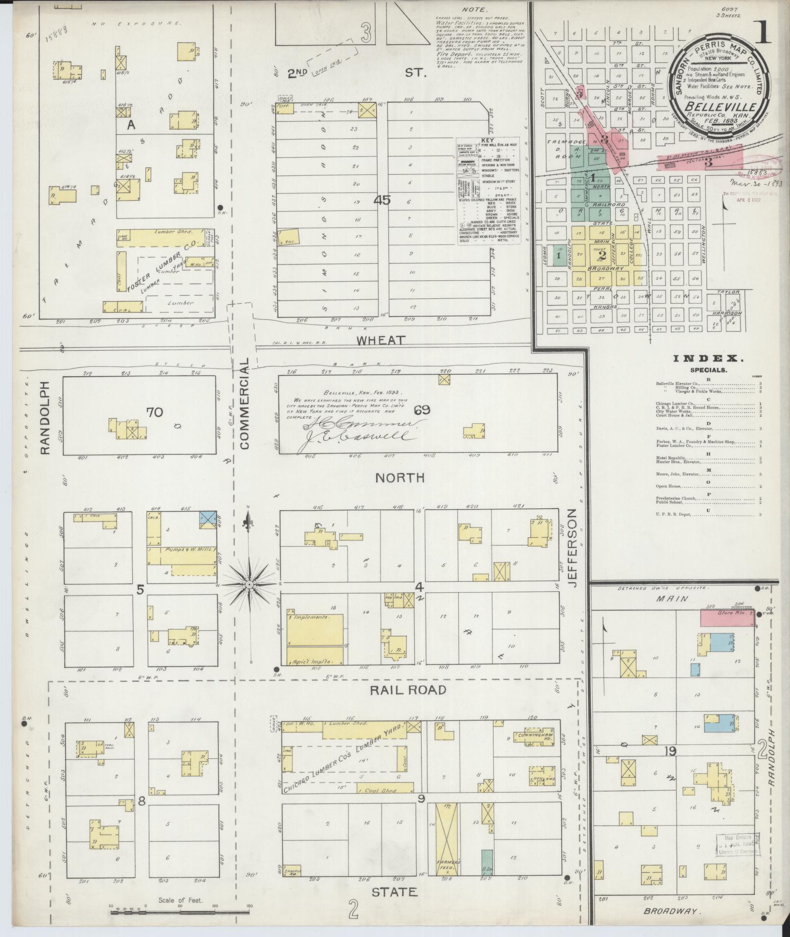 Sanborn Fire Insurance Map from Belleville, Republic County, Kansas (1893), Sheet #0001 - Historic Sanborn Fire Insurance Map Print, vintage old map wall art, antique decor, genealogy gift, Kansas Kansas map
