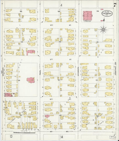 Sanborn Fire Insurance Map from Columbus, Bartholomew County, Indiana (1906), Sheet #0007 - Historic Sanborn Fire Insurance Map Print, vintage old map wall art, antique decor, genealogy gift, Indiana Indiana map