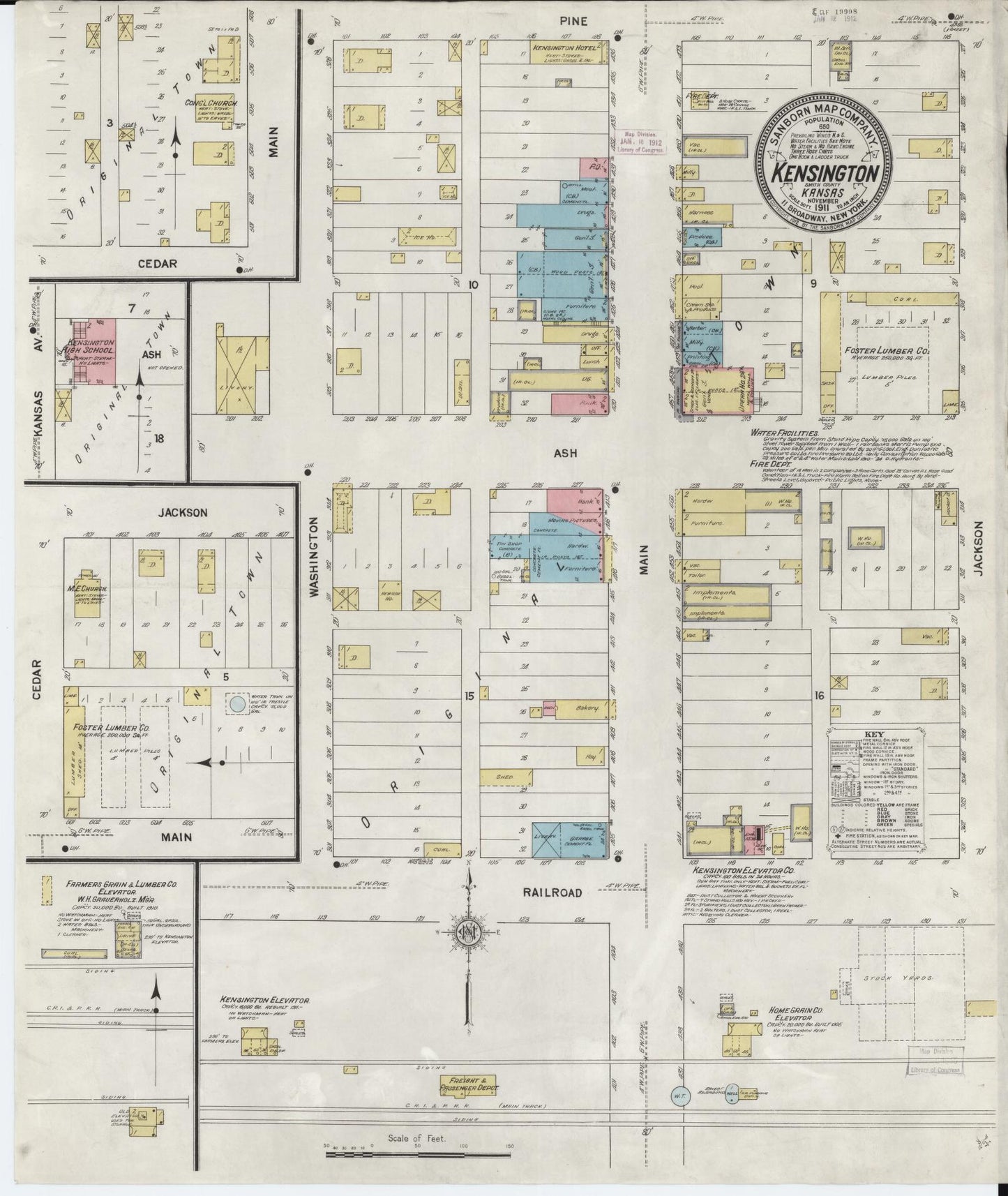 Sanborn Fire Insurance Map from Kensington, Smith County, Kansas (1911), Sheet #0001 - Historic Sanborn Fire Insurance Map Print, vintage old map wall art, antique decor, genealogy gift, Kansas Kansas map