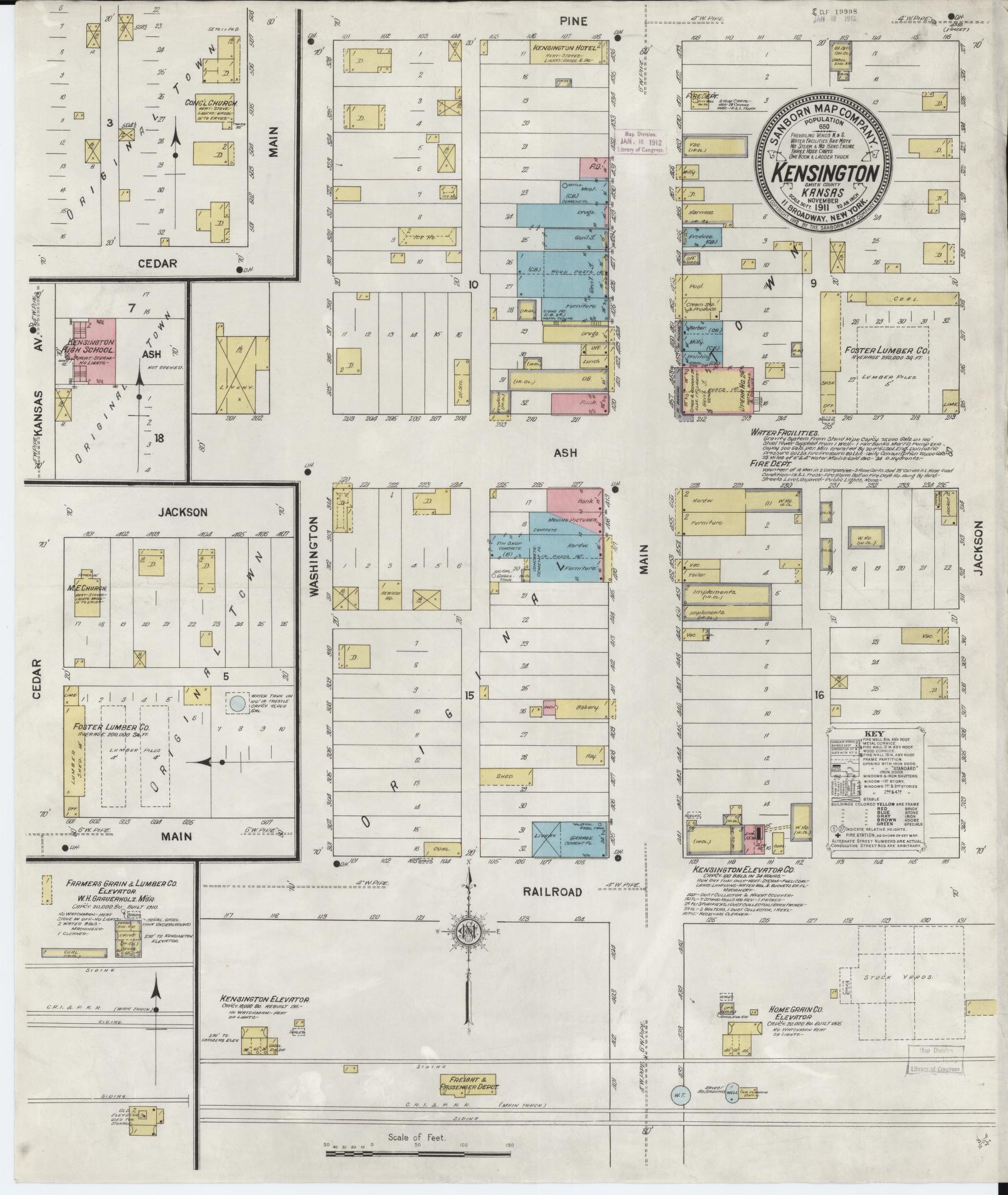 Sanborn Fire Insurance Map from Kensington, Smith County, Kansas (1911), Sheet #0001 - Historic Sanborn Fire Insurance Map Print, vintage old map wall art, antique decor, genealogy gift, Kansas Kansas map