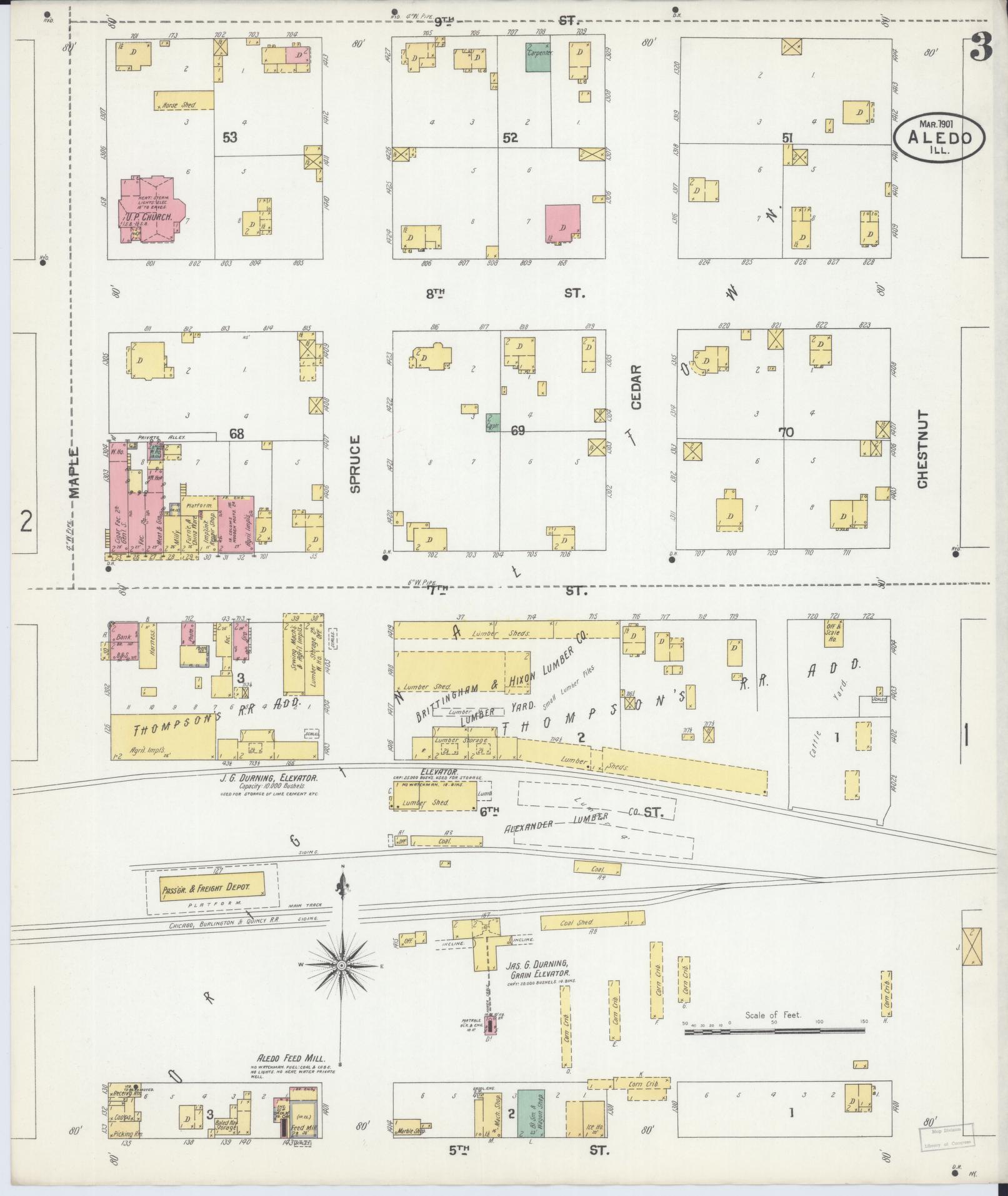 Sanborn Fire Insurance Map from Aledo, Mercer County, Illinois (1901), Sheet #0003 - Historic Sanborn Fire Insurance Map Print, vintage old map wall art, antique decor, genealogy gift, Illinois Illinois map
